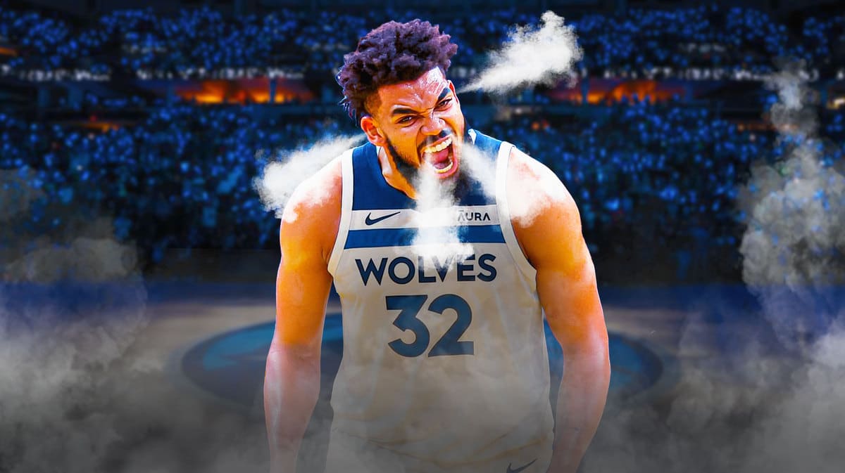 Timberwolves' Karl-Anthony Towns with smoke coming out his nose and ears