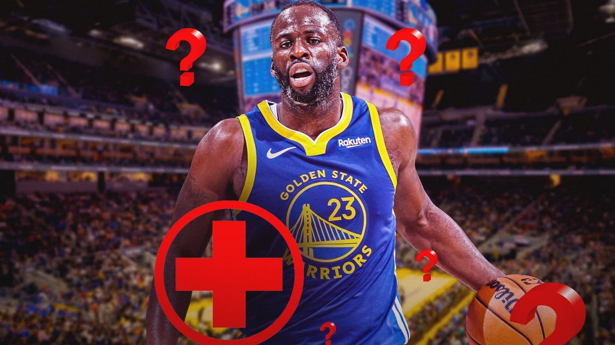 Warriors' Draymond Green with question marks and red medical symbol around him