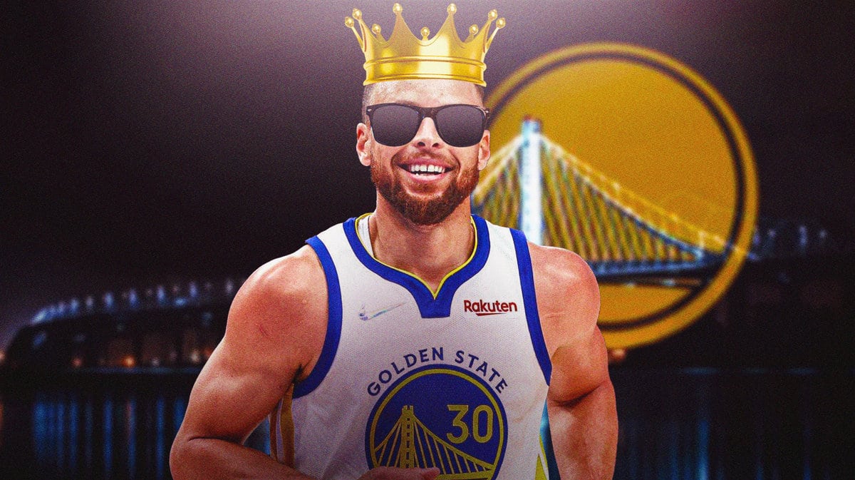 Warriors' Stephen Curry wearing a crown and glasses
