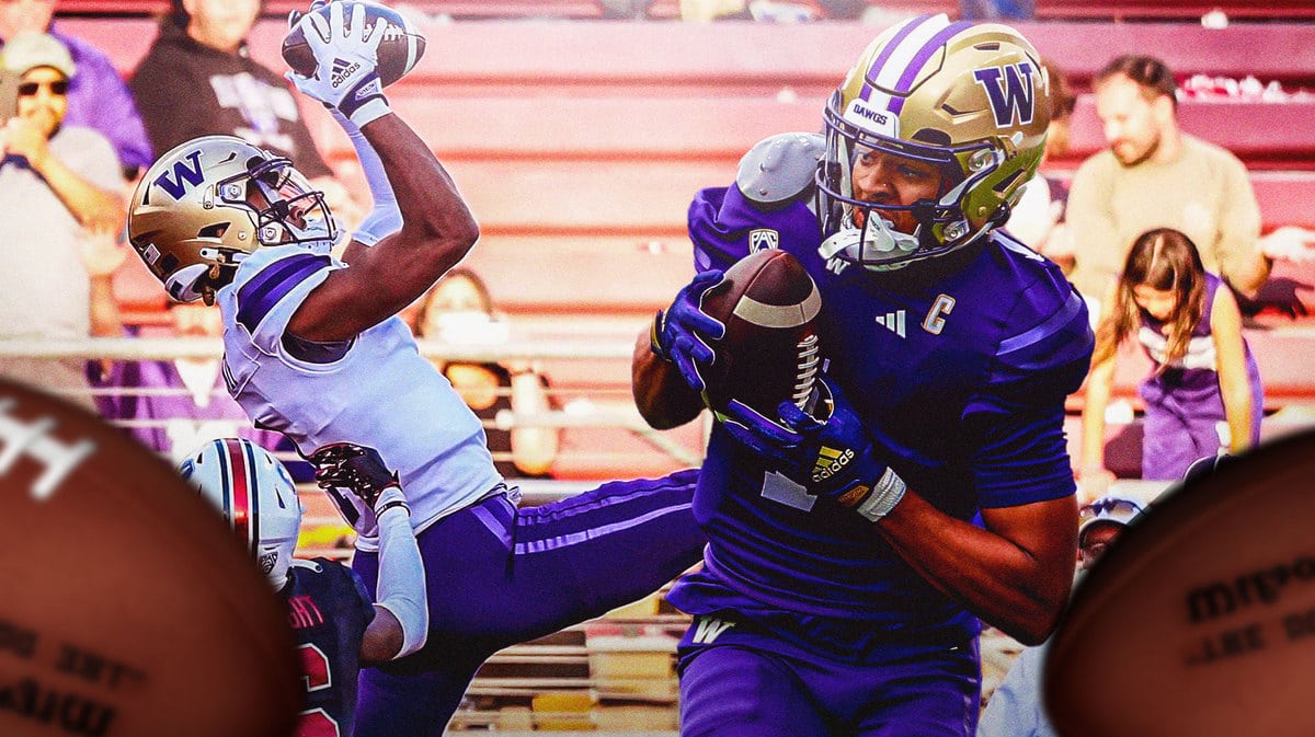 Rome Odunze catching a touchdown pass for Washington football