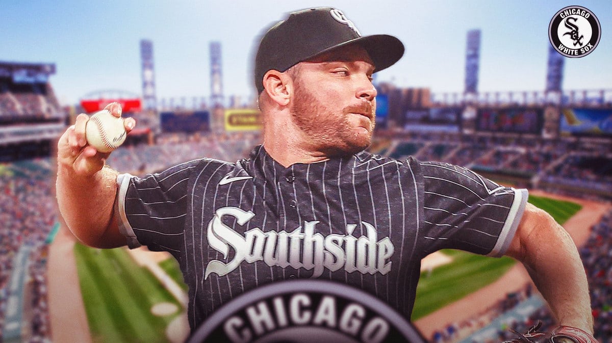 White Sox logo, White Sox’s Liam Hendriks pitching a baseball.