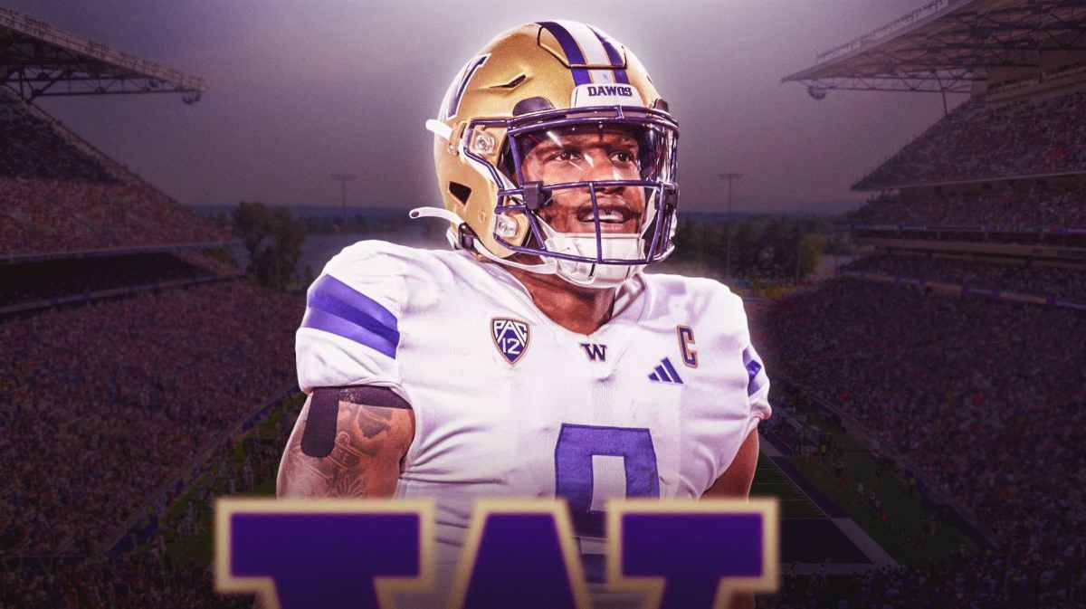 Washington football, Utah football, Washington week 11 predictions, Michael Penix Jr. Huskies, Michael Penix Jr. (in Washington uni) with Utah football stadium in the background