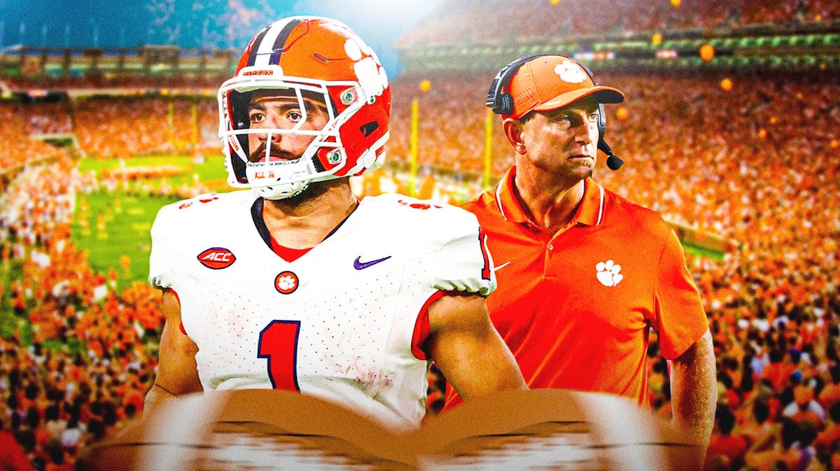 Will Shipley with Dabo Swinney in the background.