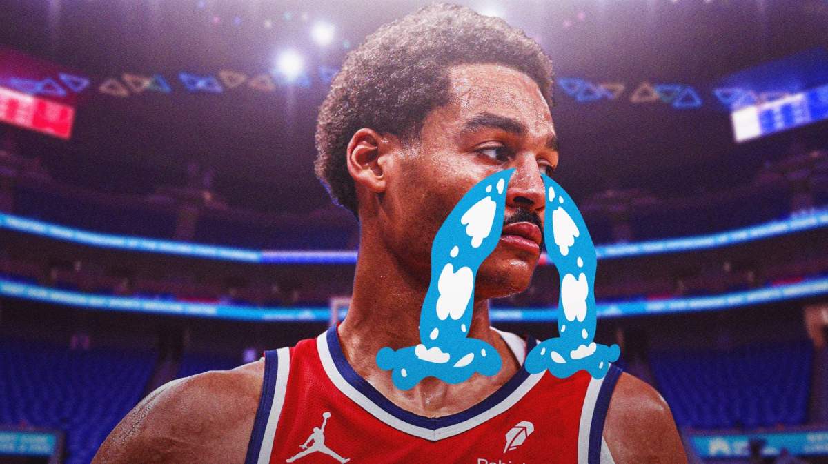 The Washington Wizards' Jordan Poole with cartoon tears.