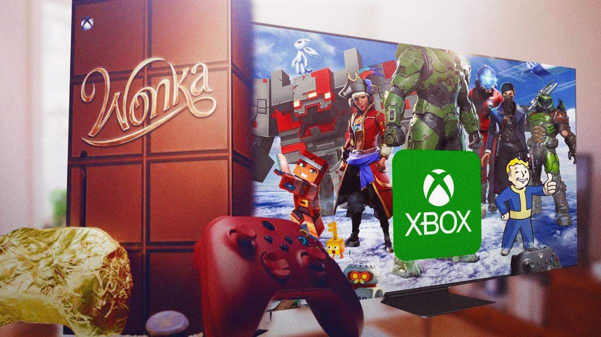 Chocolate Xbox with Xbox game on television in background.