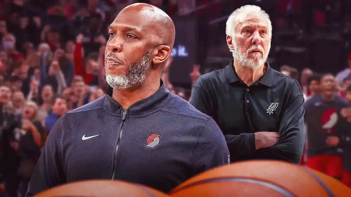Blazers coach Chauncey Billups and Spurs coach Gregg Popovich