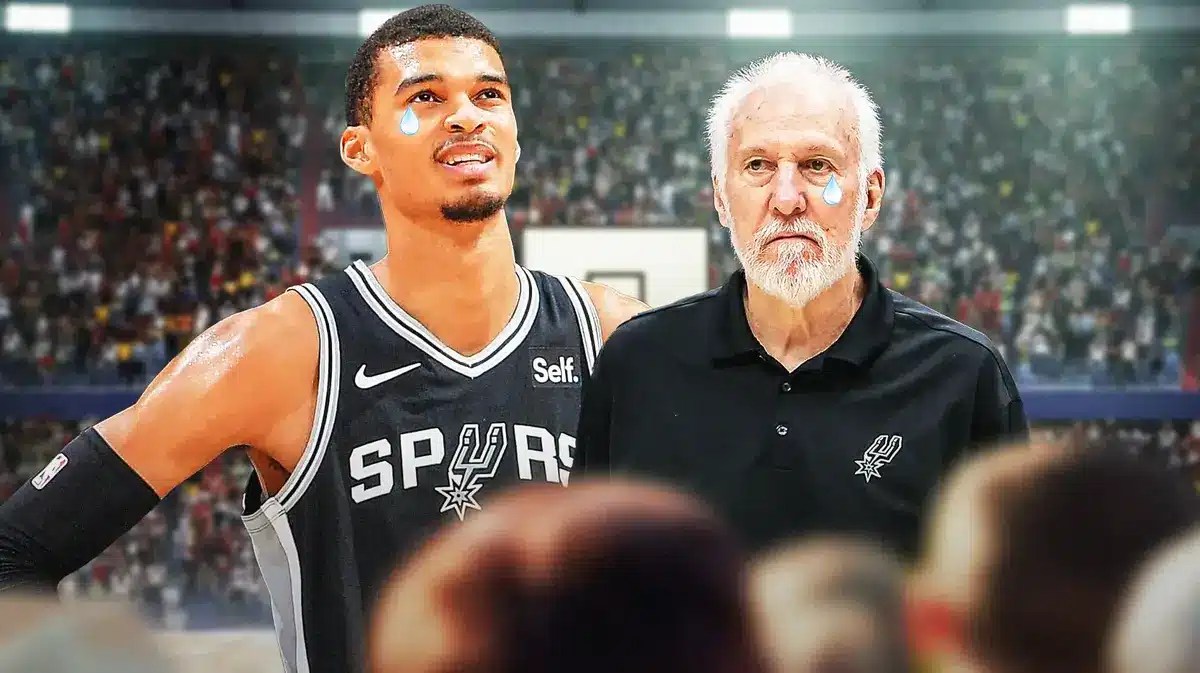 Victor Wembanyama and Gregg Popovich with animated tears