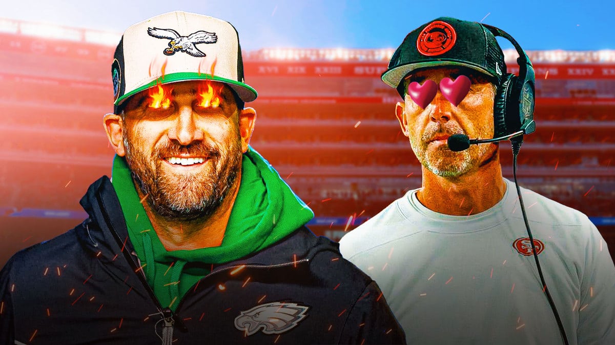 Kyle Shanahan with fire in his eyes. Nick Sirianni with heart eyes
