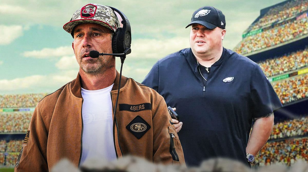 San Francisco 49ers head coach Kyle Shanahan and Philadelphia Eagles security chief Dom DiSandro