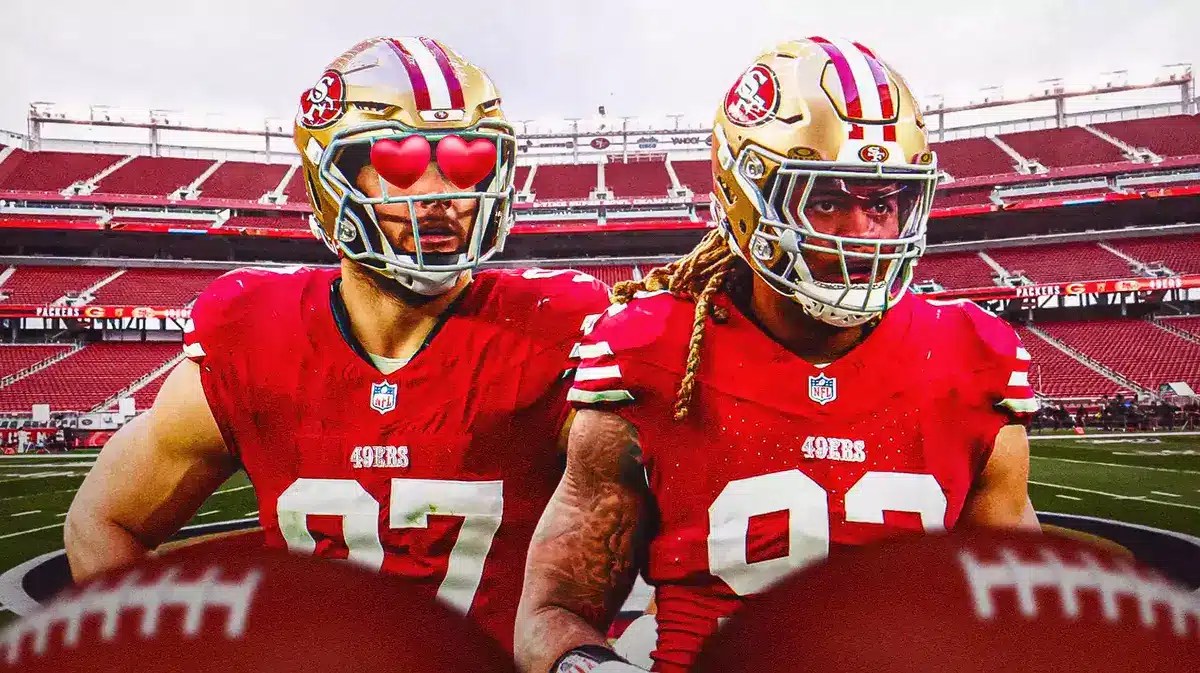 Nick Bosa with heart eyes looking at Chase Young