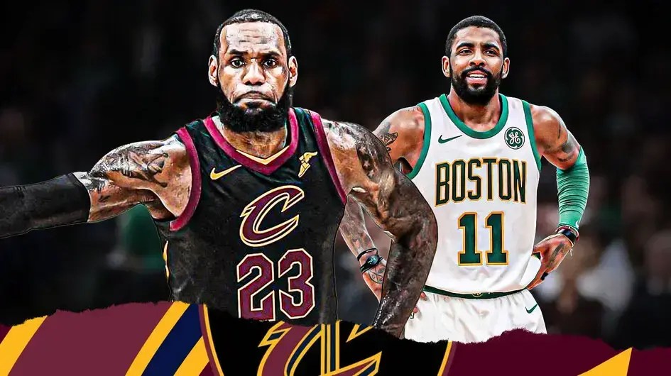 LeBron James playing for the Cavaliers and Kyrie Irving playing for the Celtics