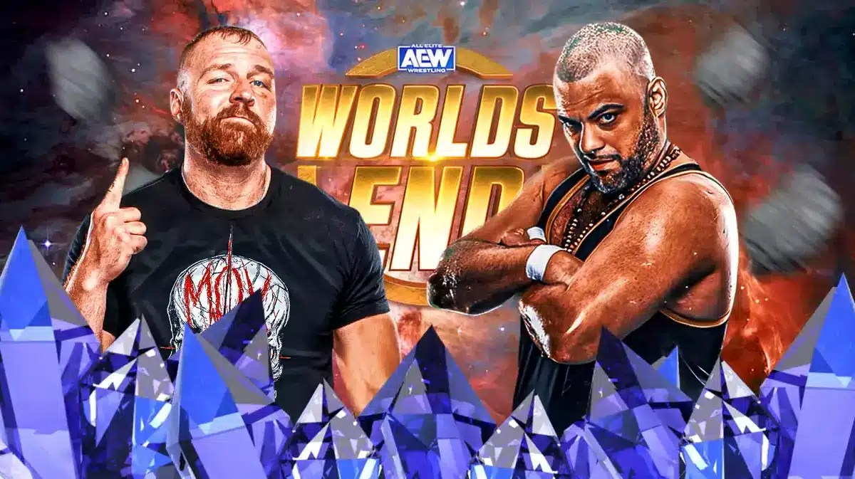 Jon Moxley and Eddie Kingston with the AEW Worlds End logo as the background.