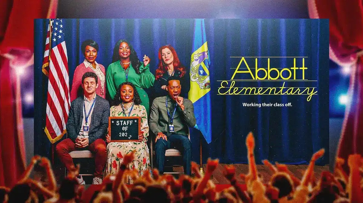 Abbott Elementary cast in front of fans.