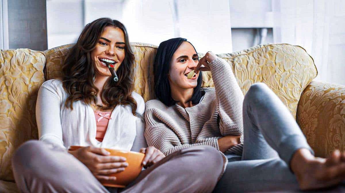 Aces' Kelsey Plum and Iowa women’s basketball star Caitlin Clark as ladies chilling