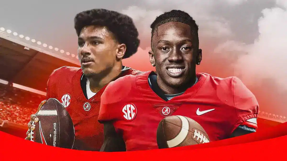 Trey Moore, Deion Burks in Alabama football jerseys