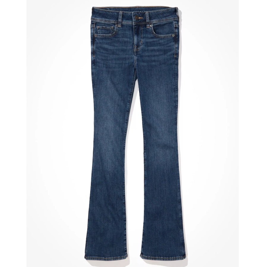 American Eagle Next Level Low-Rise Kick Bootcut Jean - Dark Clouds color on a light gray background.