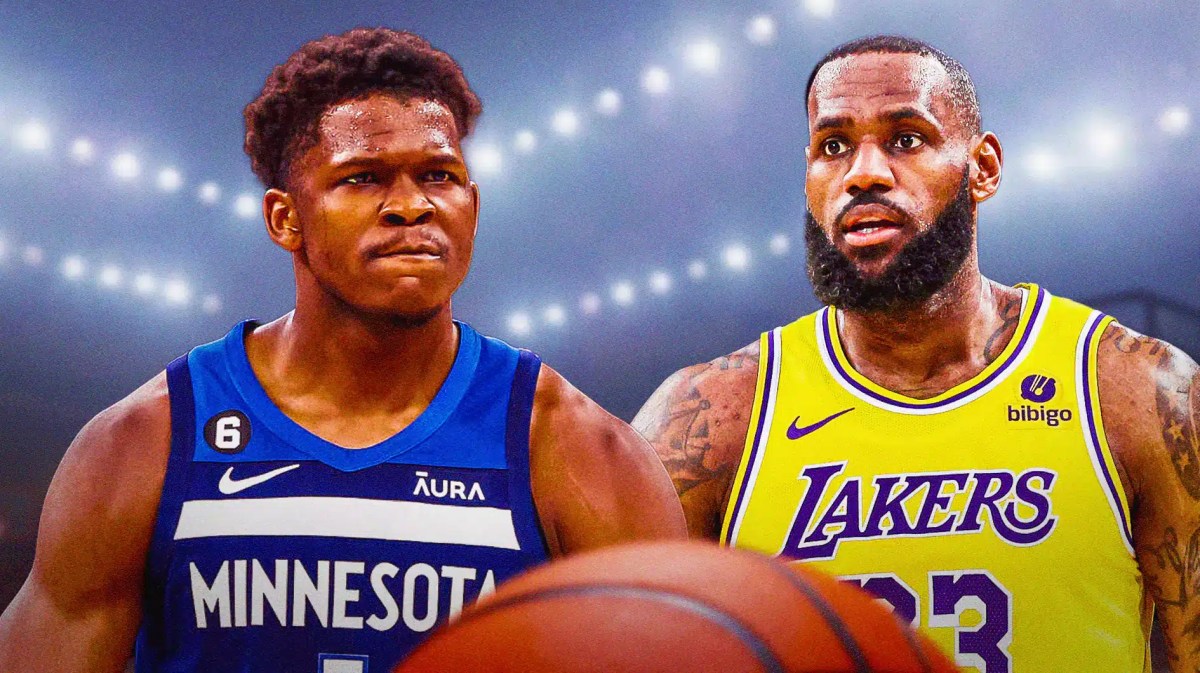 Timberwolves' Anthony Edwards flexing at Lakers' LeBron James