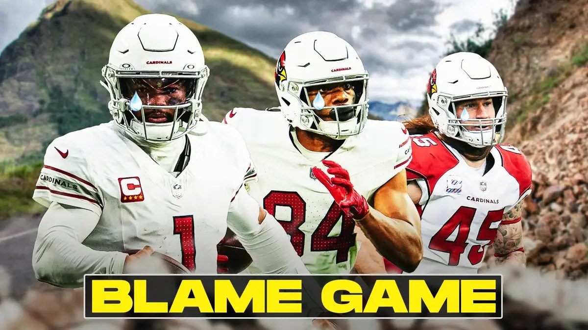 Kyler Murray, Elijah Higgins, Dennis Gardeck all with tear emojis 💧 and with a landslide in the background.