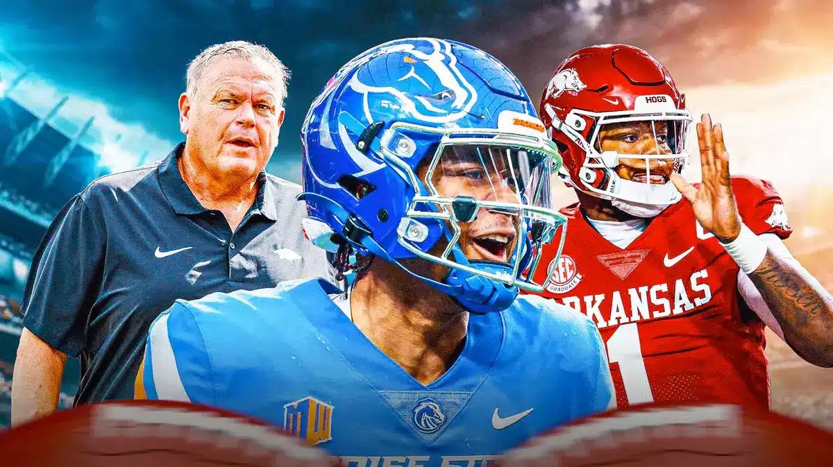 Arkansas football HC Sam Pittman with KJ Jefferson and Tayler Green after their NCAA Transfer Portal decisions