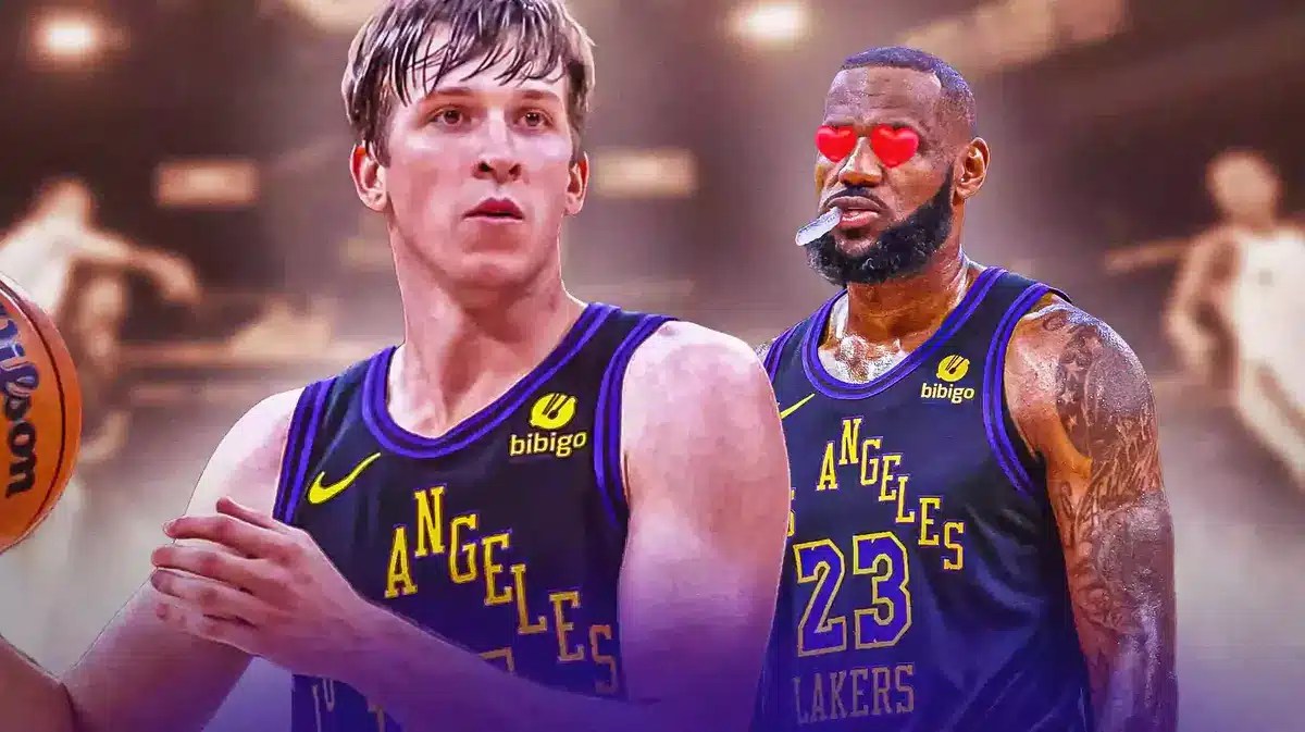 LeBron James with heart eyes looking at Austin Reaves