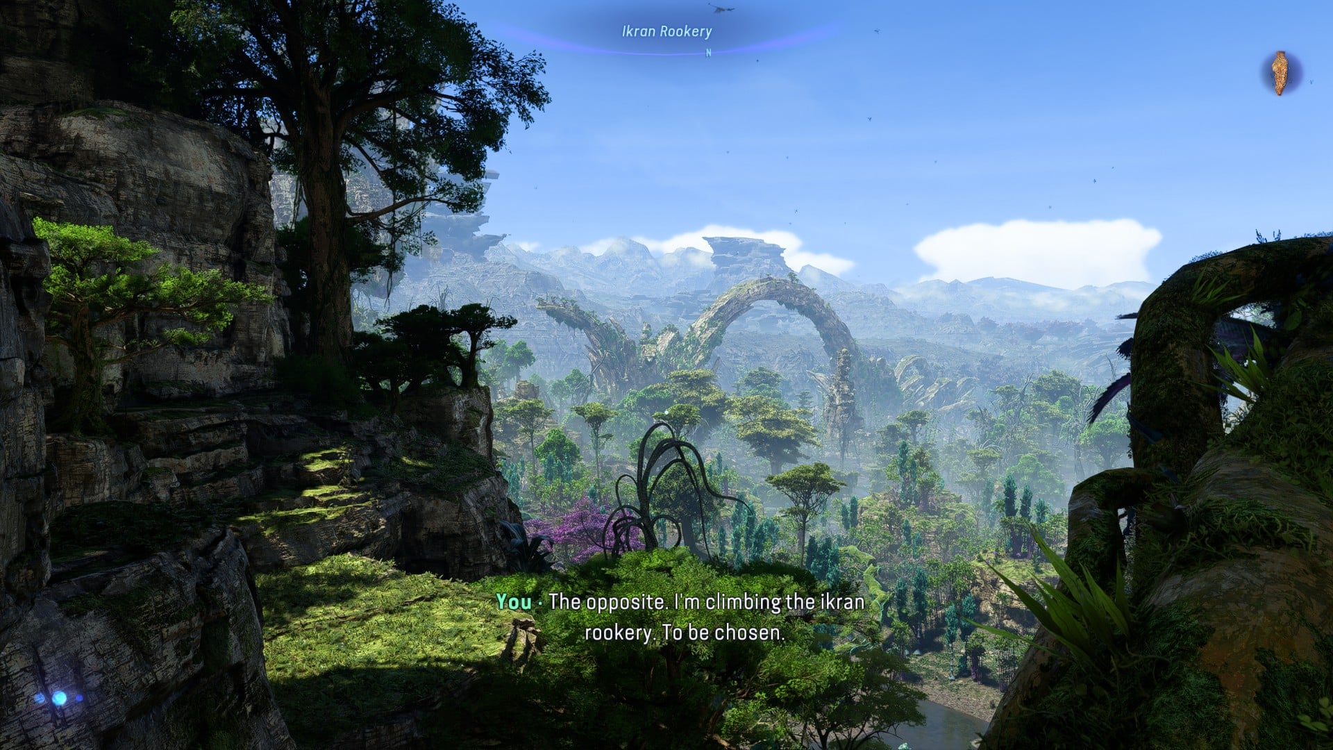 In-game screenshot of the game where the player has to go to the Ikran Rookery