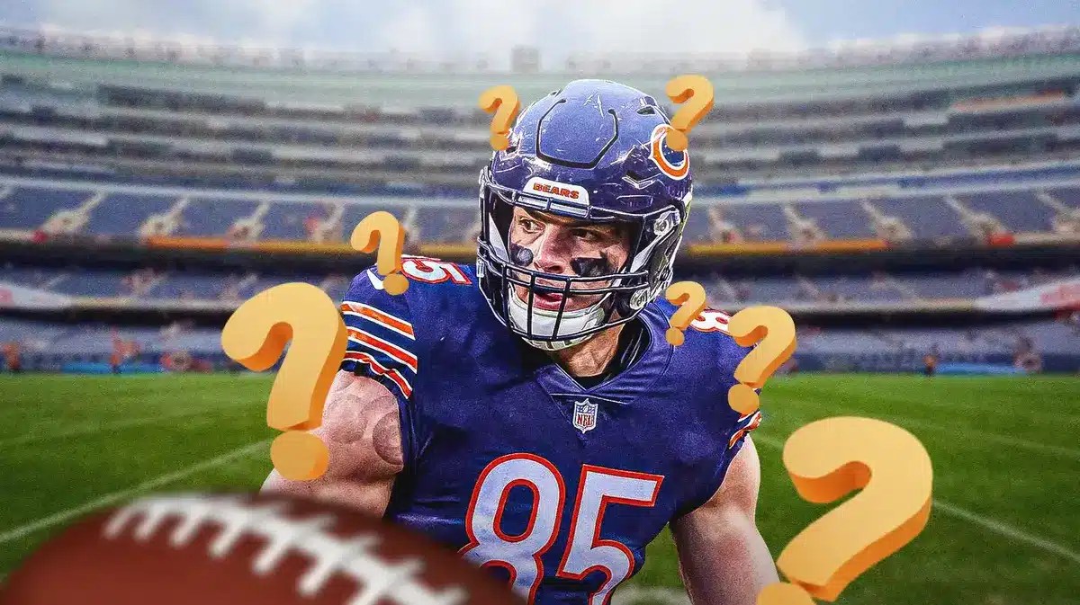 Chicago Bears tight end Cole Kmet and a bunch of question marks surrounding him