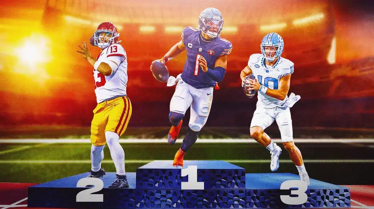 Bears QB Justin Fields stands above Caleb Williams and Drake Maye