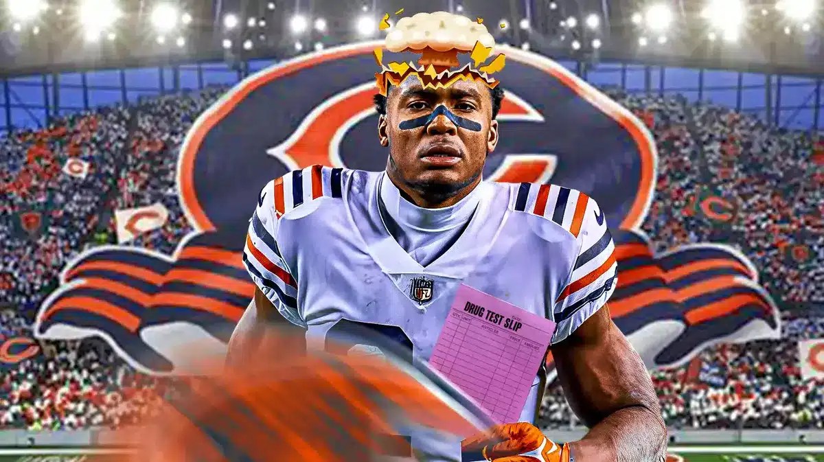 Khalil Herbert with mind-blown head, while holding a slip that says, “DRUG TEST SLIP