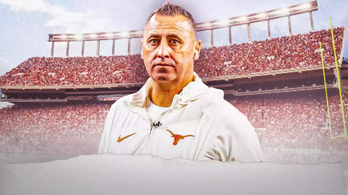 Texas football, Longhorns, Andrew Mukuba, Walter Nolan, Will Lee III, Steve Sarkisian with Texas football stadium in the background