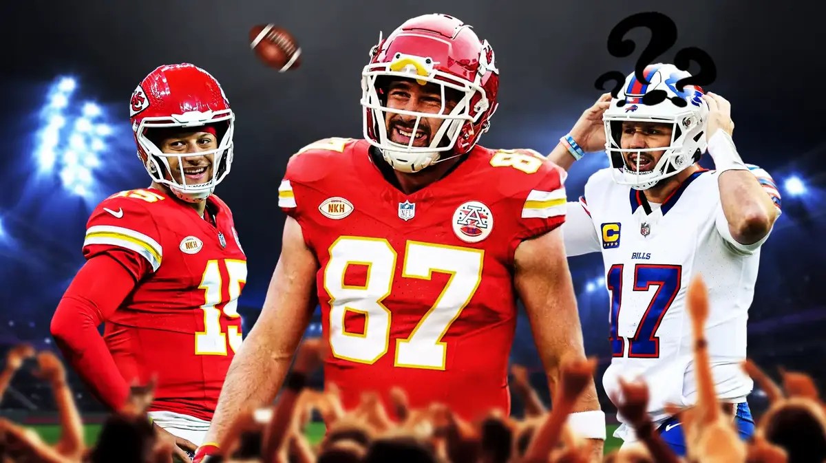 Bills Josh Allen wirh Chiefs Patrick Mahomes and Travis Kelce