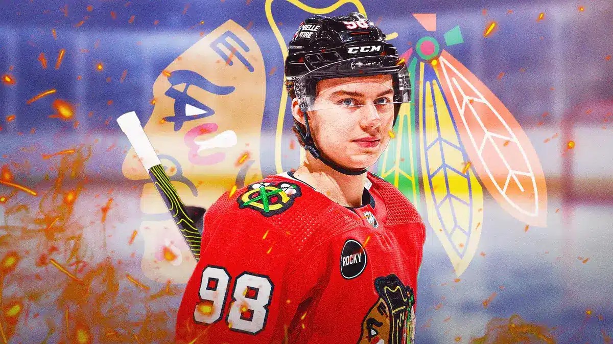 Connor Bedard with flames coming off of him