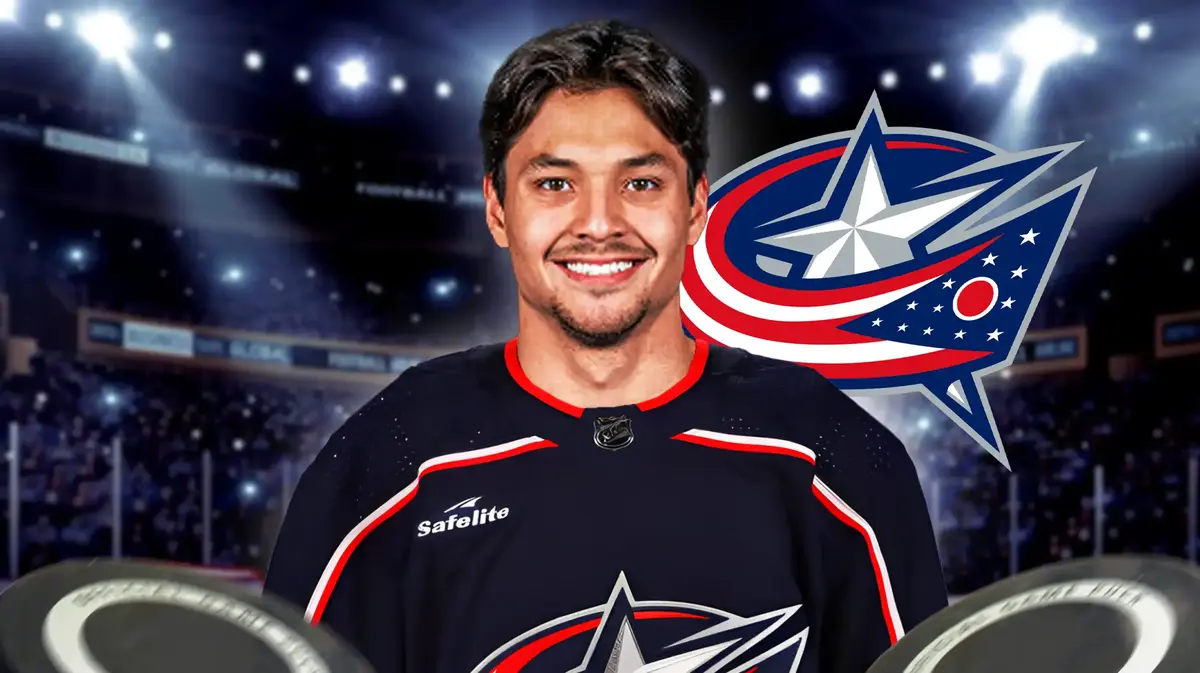 Nick Robertson in a Columbus Blue Jackets jersey.