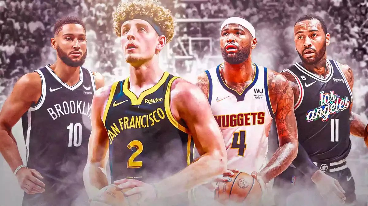 Golden State Warriors rookie Brandin Podziemski in front of Ben Simmons, DeMarcus Cousins and John Wall
