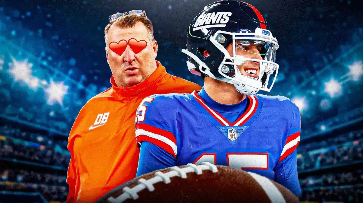 Bret Bielema with heart eyes looking at Tommy DeVito