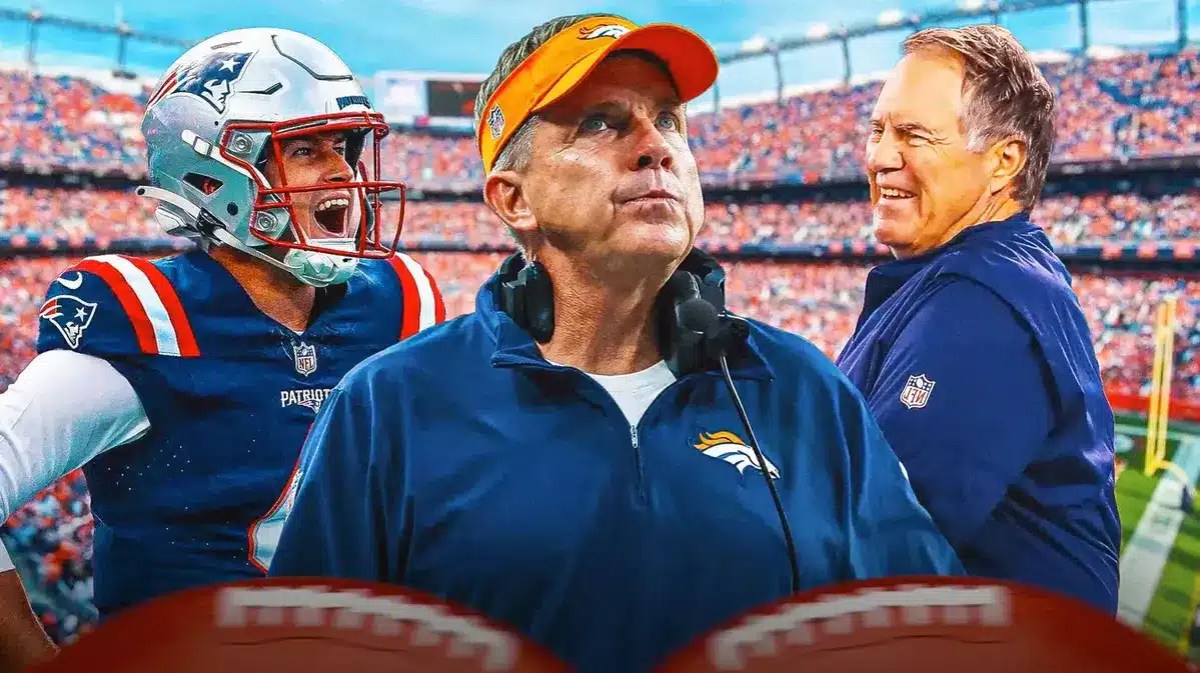 Broncos Sean Payton with Patriots Bill Belichick and Bailey Zappe