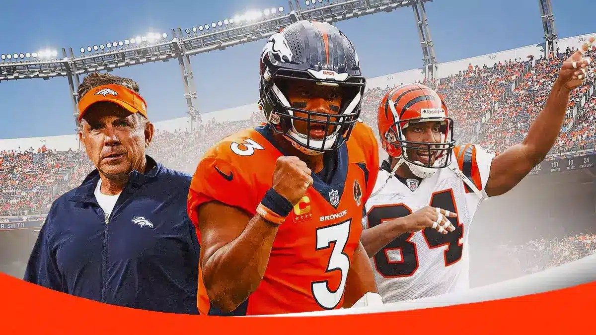 Broncos Russell Wilson and Sean Payton with TJ Houshmandzadeh after loss to Lions