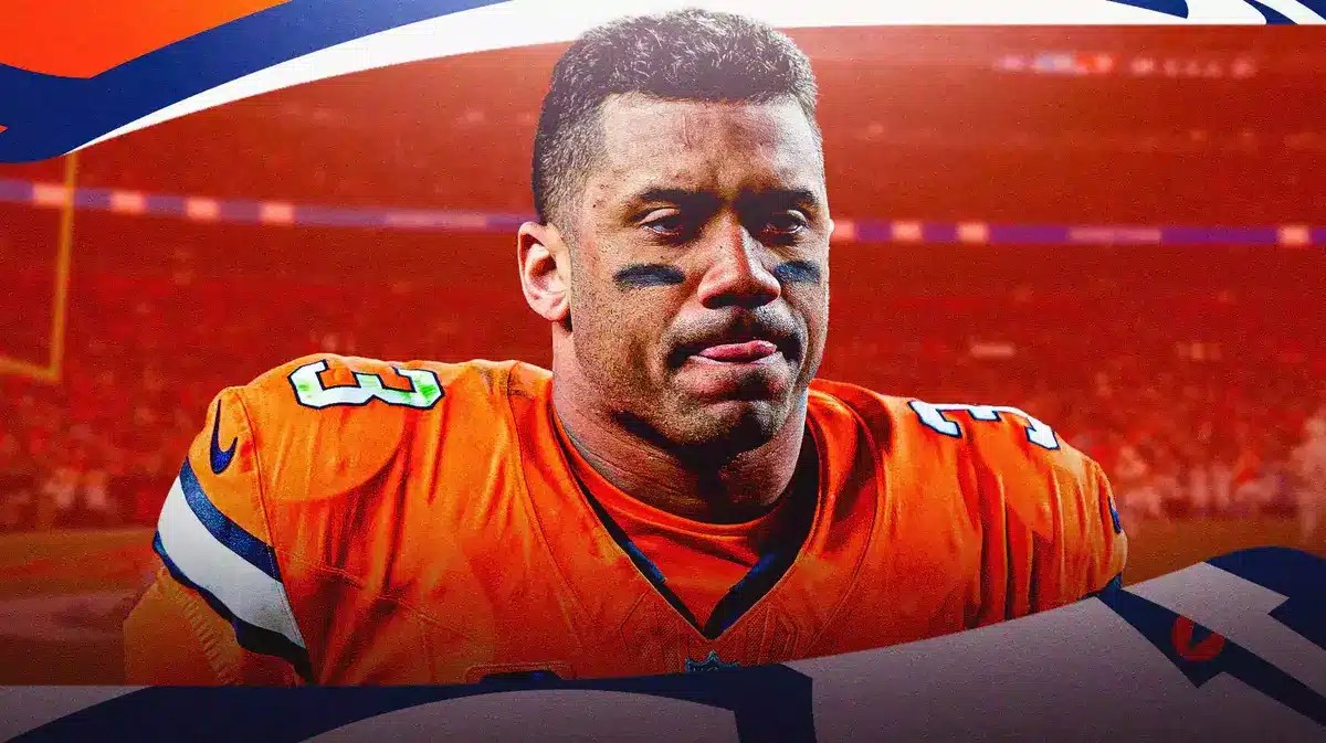 Denver Broncos QB Russell Wilson with concerned expression
