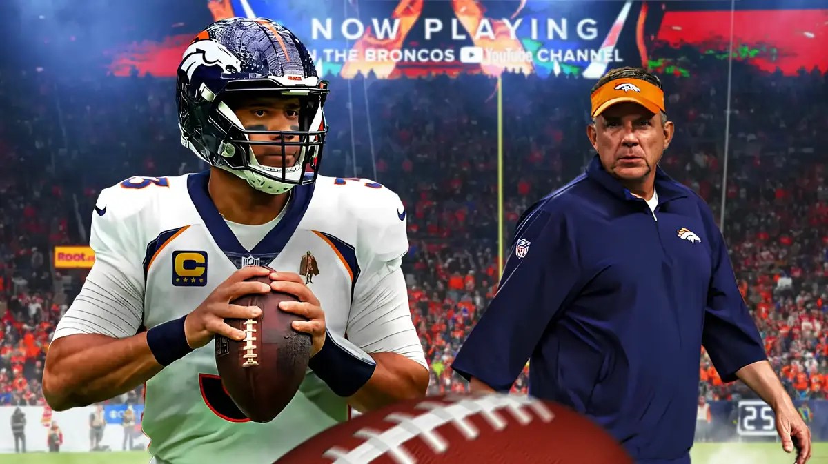 Sean Payton looking at Russell Wilson, with both not looking happy.