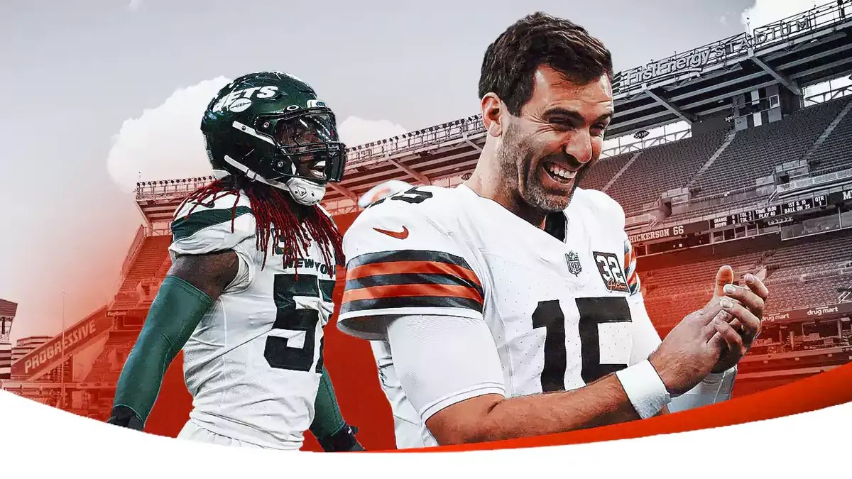 Browns Joe Flacco with former Ravens teammate and Jets player CJ Mosley
