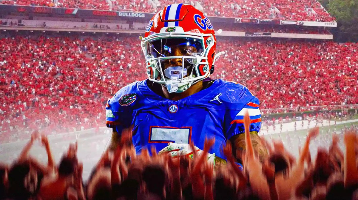 Florida football, Georgia football, Bulldogs, Gators, Trevor Etienne, Trevor Etienne with Georgia football stadium in the background