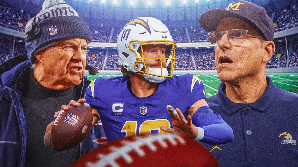 Bill Belichick, Justin Herbert, and Jim Harbaugh