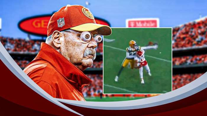 Kansas City Chiefs head coach Andy Reid looking at the missed PI call