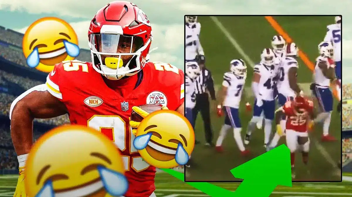 Clyde Edwards-Helaire (Chiefs) in the background with aughing emojis