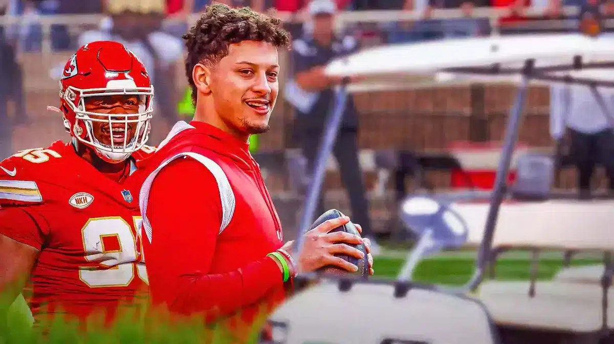 Chiefs Chris Jones, Patrick Mahomes, and a golf cart