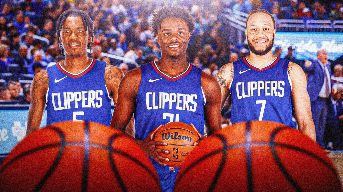 Clippers' Bones Hyland, Kobe Brown, and Amir Coffey (with Brown in the middle) all smiling