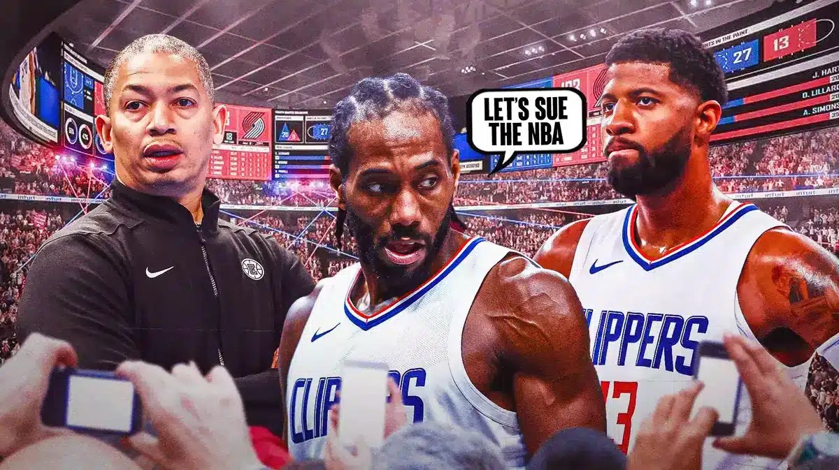 Kawhi Leonard saying "Let's sue the NBA" to Paul George and Ty Lue
