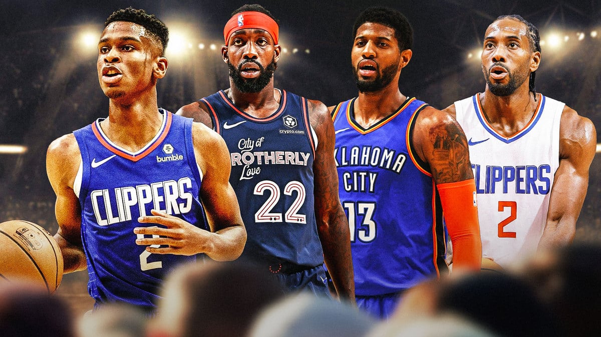 Clippers Kawhi Leonard with Shai Gilgeous Alexander, Patrick Beverley, and Paul George before trade