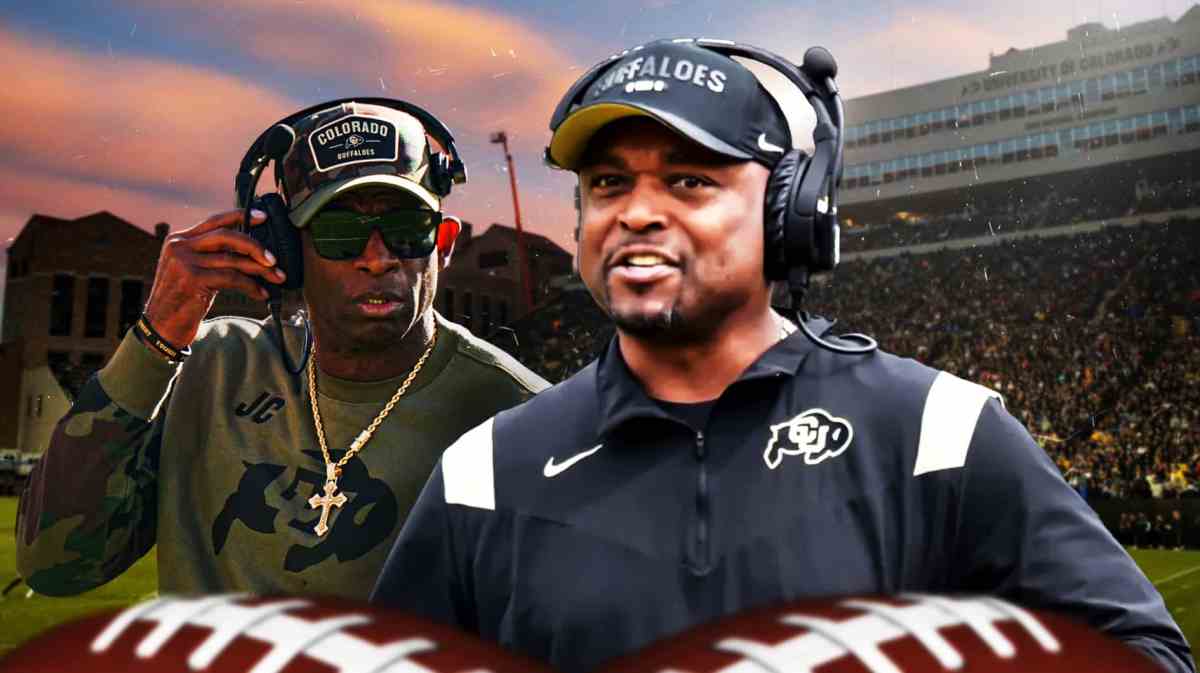 Colorado football, Buffaloes, Deion Sanders, Darian Hagan, San Diego State football, Darian Hagan and Deion Sanders with Colorado football stadium in the background