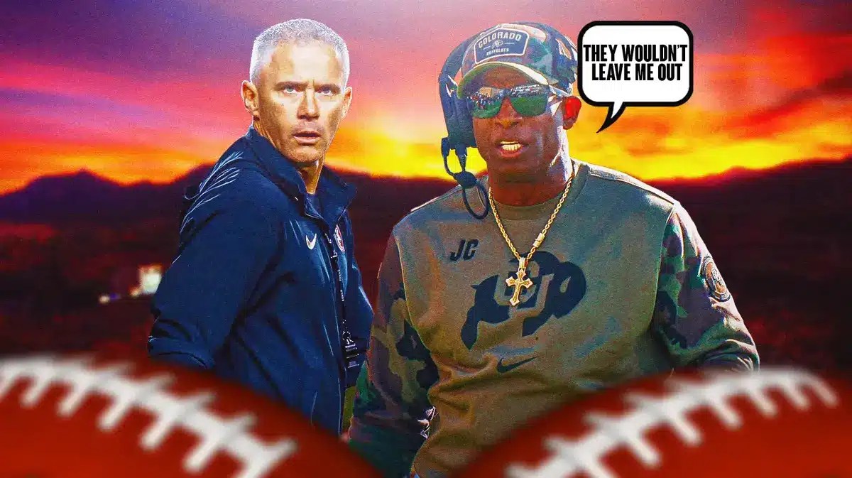 Deion Sanders saying “They wouldn’t leave me out”, Mike Norvell next to him