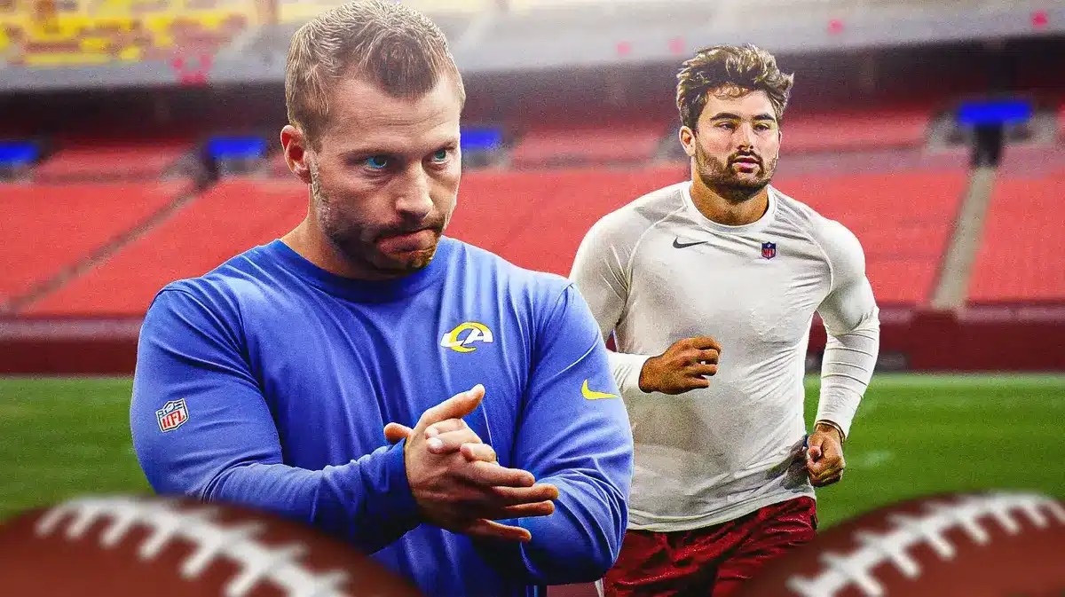 Rams coach Sean McVay applauds for Commanders QB Sam Howell
